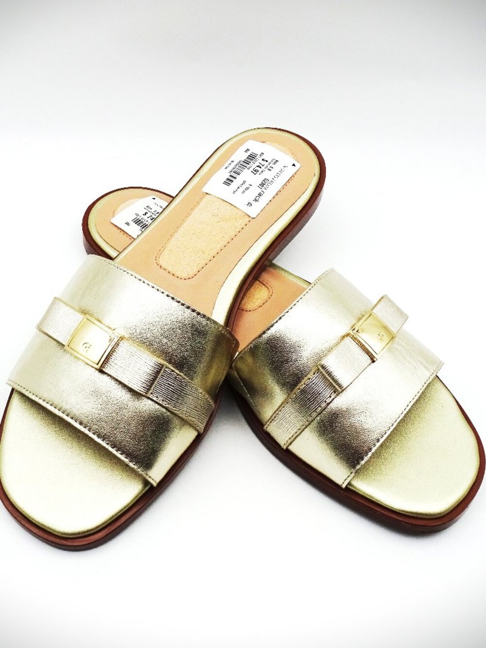 COLE HAAN Women's Go-To Emalia Slide Bow Sandals in Soft Gold Color Sz 8
